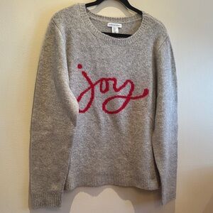 Gray Sweater with Red 'Joy' Design